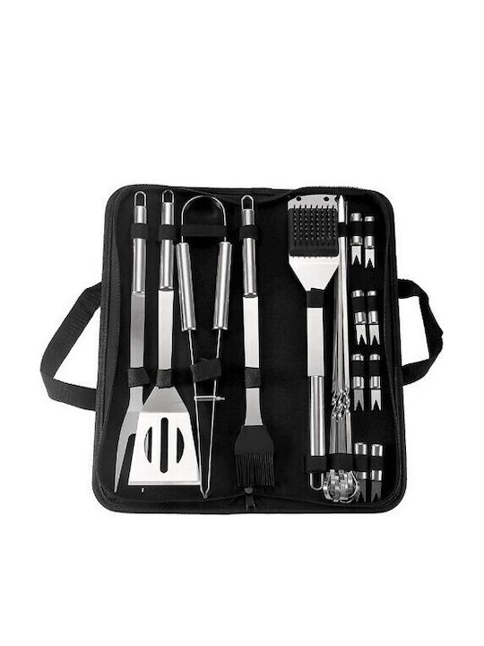Set Ustensile Grătar 20 Piese Alista Home Oțel Inoxidabil Geantă Oxford Argintiu