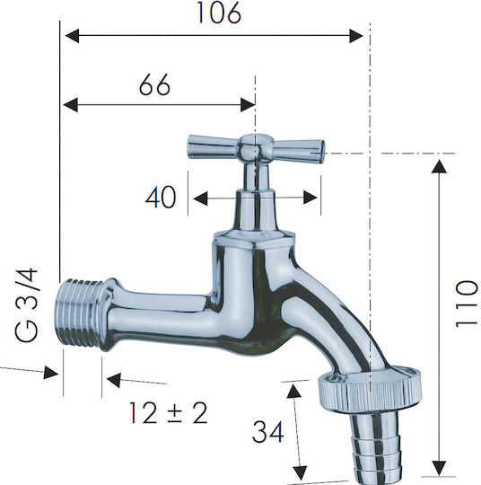 Angular Valve Remer Rubinetterie 200t34 3/4" Chrome-plated Brass Exposed Installation Glossy Finish