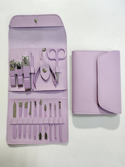 Set Cosmetic De Îngrijire 16 Piese Manichiură Pedichiură Față Include Geantă Organizator Din Piele Ecologică Mov