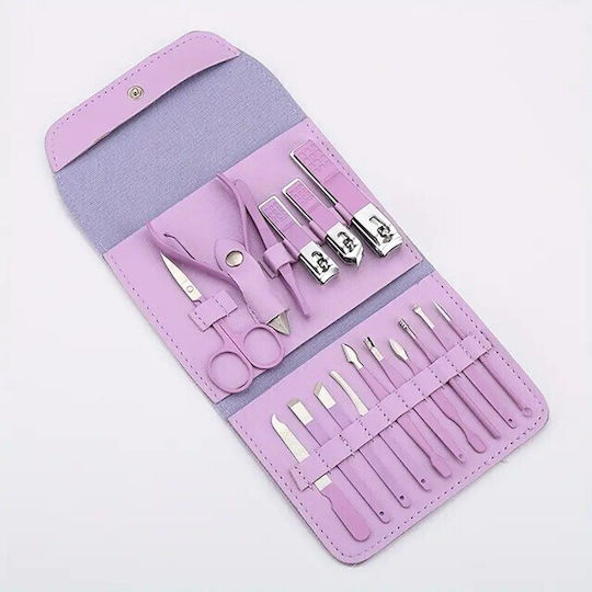 Set Cosmetic De Îngrijire 16 Piese Manichiură Pedichiură Față Include Geantă Organizator Din Piele Ecologică Mov