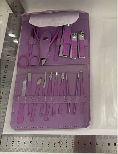 Set Cosmetic De Îngrijire 16 Piese Manichiură Pedichiură Față Include Geantă Organizator Din Piele Ecologică Mov