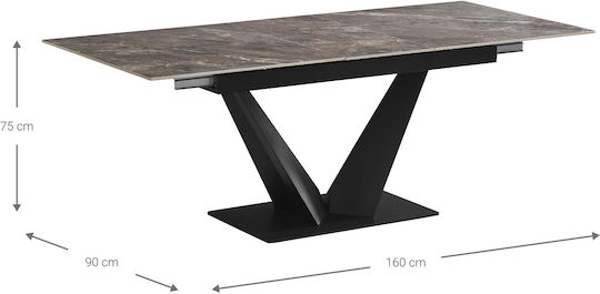 Manitoba Dining Room Table Extender with Stone Surface Grey-Black 160(+40) x 90 x 75 cm