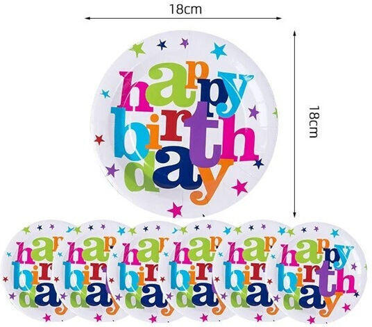 Set 6 Plăci De Unică Folosință Alista Home Happy Birthday Print Realizate Din Carton Diametru 18 Cm Multicolor