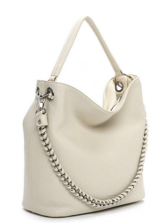 Damen Leder Schultertasche in Creme