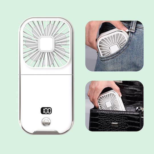Alista Home Ventilator Portabil 3 În 1 De Mână Pentru Gât Birou 16 7 X 8 X 1 9 Cm 3 Niveluri De Viteză Încărcare USB Pliabil Display Digital Suport Telefon Alb