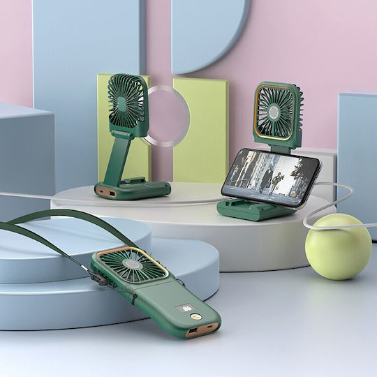 Alista Home Ventilator Portabil 3 În 1 De Mână Pentru Gât Birou 16.7 X 8 X 1.9 Cm 3 Viteze Încărcare USB Pliabil Display Digital Suport Telefon Verde