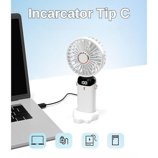 Ventilator Ultra Portabil Aromaterapie Alista Home 3 În 1 De Mână Birou Gât 5 Niveluri Viteză Încărcare USB Durată Baterie 12h Ecran LCD Pliabil Alb
