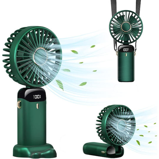 Ventilator Ultra Portabil Aromaterapie Alista Home 3 În 1 De Mână Birou Gât 5 Niveluri Viteză Încărcare USB Durată Baterie 12h Ecran LCD Pliabil Verde