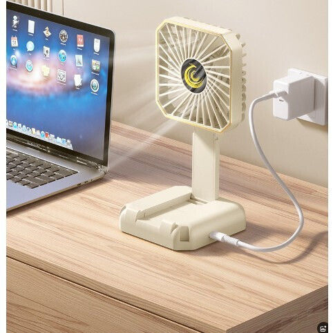 Ventilator Portabil Alista Home Suport Gât Birou Telefon 14 X 7 Cm Încărcare USB ABS 3 Viteze Bej