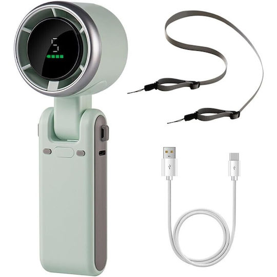 Mini Ventilator Portabil Alista Home 5 Niveluri De Viteză Afișaj Digital Încărcare Usb 5v 2a 5.95 X 5.2 X 17.2 Cm Verde