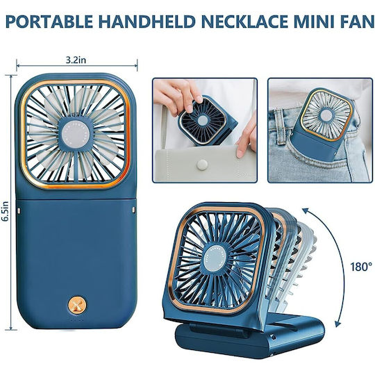 Alista Home Ventilator Portabil 3 În 1 De Mână Pentru Gât Birou 16 7 X 8 X 1 9 Cm 3 Viteze Încărcare USB Pliabil Display Digital Suport Telefon Albastru