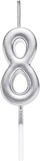 Lumânare De Tort Alista Home Număr 8 Model Petrecere 4.5 X 2.5 Cm Parafină Argintie
