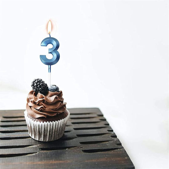 Number 3 Candle Alista Home Diamond Model 5 X 3.4 Cm Blue