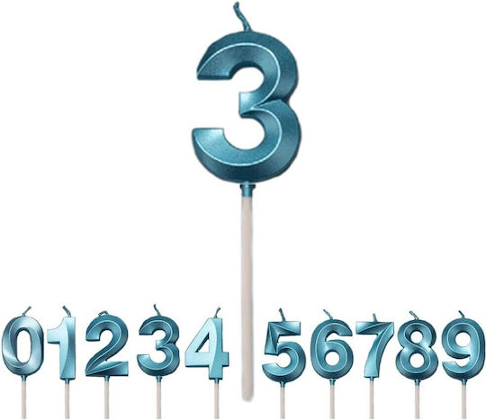 Number 3 Candle Alista Home Diamond Model 5 X 3.4 Cm Blue