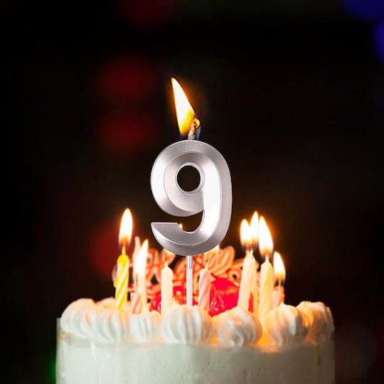 Number 9 Candle Alista Home Diamond Model 5 X 3.4 Cm Silver