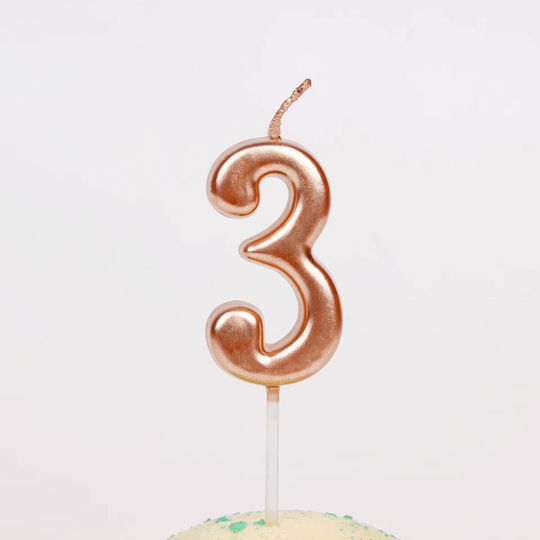 Lumânare De Tort Alista Home Număr 3 Model Petrecere 4.5 X 2.5 Cm Parafină Rose Gold