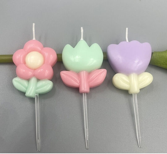 Set 3 Candles Alista Home Flower Theme Model 1 Made Paraffin Multicolor