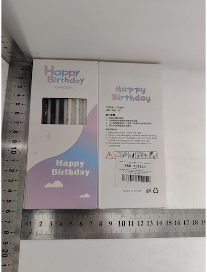 Set 6 Lumanări Lungă Alista Home Parafină 10 X 0.5 Cm Happy Birthday Alb Negru