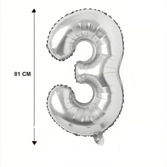 Αριθμός 3 Foil Jumbo Ασημί 81εκ.