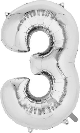 Αριθμός 3 Foil Jumbo Ασημί 81εκ.
