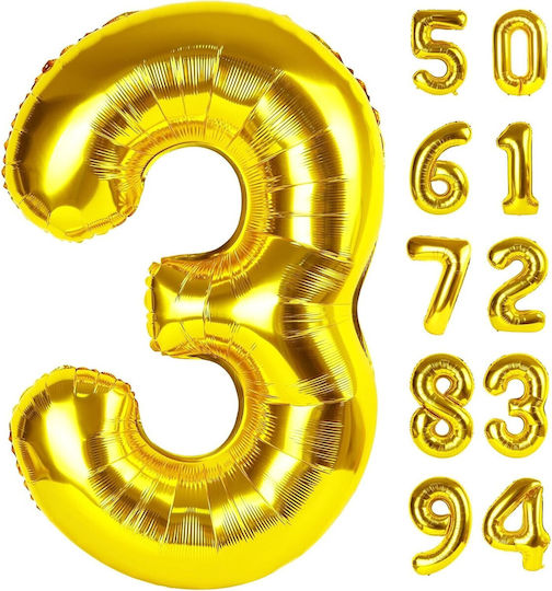Number 3 Foil Jumbo Gold 100cm