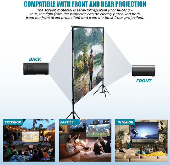 Ecran Proiecție 100 Inch Trepied Linomag Proiecție Față Spate Format 16:9 4K HD Unghi Larg 160° Ideal Pentru Utilizare Interioară Exterioară Pliabil Instalare Rapidă Husă Transport Inclusă Alb