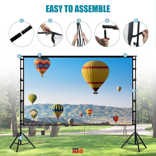 Ecran Proiecție 100 Inch Trepied Linomag Proiecție Față Spate Format 16:9 4K HD Unghi Larg 160° Ideal Pentru Utilizare Interioară Exterioară Pliabil Instalare Rapidă Husă Transport Inclusă Alb