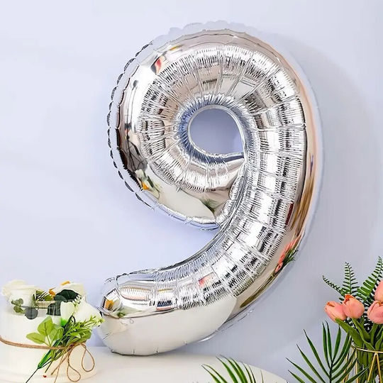 Nummer 9 Folie Jumbo Silber 81cm