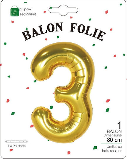 Αριθμός 3 Foil Jumbo Χρυσό 80εκ.