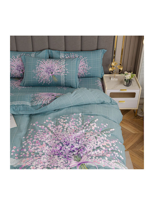 4 Seasons Collection Σετ Παπλωματοθήκη Φανελένια Υπέρδιπλη 220x240cm 2 Μαξιλαροθήκες & 1 Σεντόνι Πετρόλ