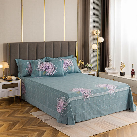 4 Seasons Collection Σετ Παπλωματοθήκη Φανελένια Υπέρδιπλη 220x240cm 2 Μαξιλαροθήκες & 1 Σεντόνι Πετρόλ
