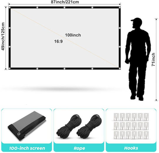 Ecran Proiecție Pliabil 100" Linomag Format 16:9 Ideal Pentru Proiecții Interioare Exterioare Portabil 4k Hd Instalare Rapidă Alb