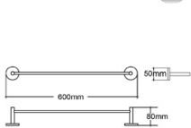 Conset Single Wall-Mounted Bathroom Rail with Screws Black