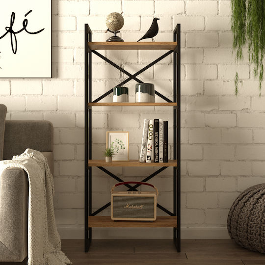 Bücherregal Viana Atlantic Pine/Schwarz 58x30x138cm