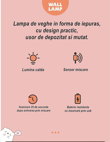 Alista Home Φωτάκι Νυκτός LED USB Ροζ με Αισθητήρα