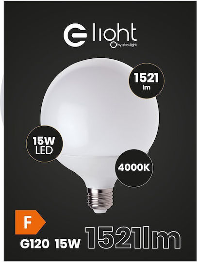 Eko Light Λάμπα LED 15W 120mm για Ντουί E27 και Σχήμα G120 Φυσικό Λευκό 1521lm