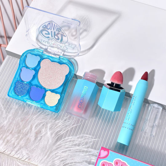 Set Machiaj 3 Produse Kevin Coco Ice Blue Bear 6 Culori 15.5 X 13 X 3.4 Cm
