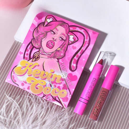 Set 4 Produse de Machiaj Kevin Coco Roz Loving-heart Leopard Girl 18 Culori 20.5 X 18.2 X 2.2 Cm