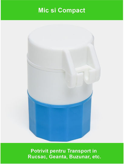 Cutie Multifuncțională Pentru Pastile Alista Home 4 În 1 Pahar Pentru Apă Tăiere Zdrobire Depozitare Compactă ABS Lamă Din Oțel Inoxidabil Alb Albastru 8.7x6.2x4.1 Cm
