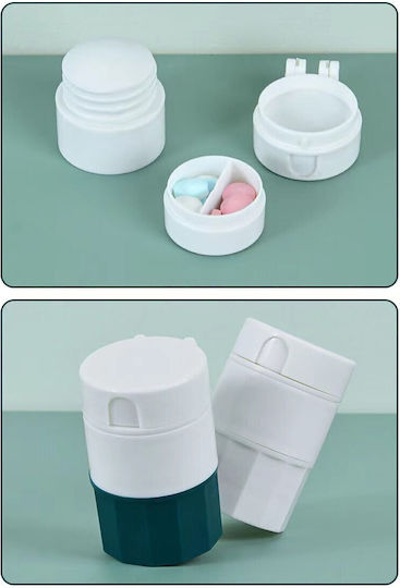 Cutie Multifuncțională Pentru Pastile Alista Home 4 În 1 Pahar Pentru Apă Tăiere Zdrobire Depozitare Compactă ABS Lamă Din Oțel Inoxidabil Alb Verde 8,7x6,2x4,1 Cm