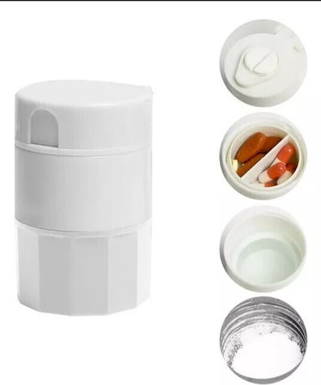 Cutie Multifuncțională Pentru Pastile Alista Home 4 În 1 Pahar Pentru Apă Tăiere Zdrobire Depozitare Compactă ABS Lamă Din Oțel Inoxidabil Albă 8.7x6.2x4.1 Cm