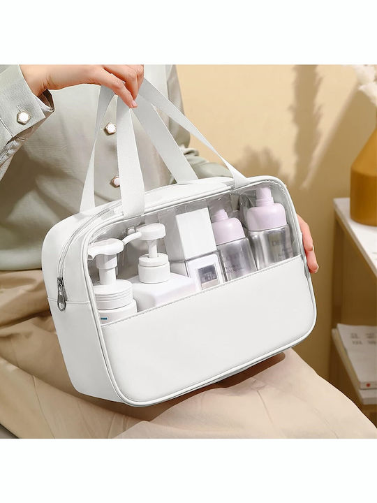 Geantă Cosmetică Alista Home Organizare Călătorie Material Textil Pvc Rezistentă La Apă Portabilă 30x12x21 Cm Albă
