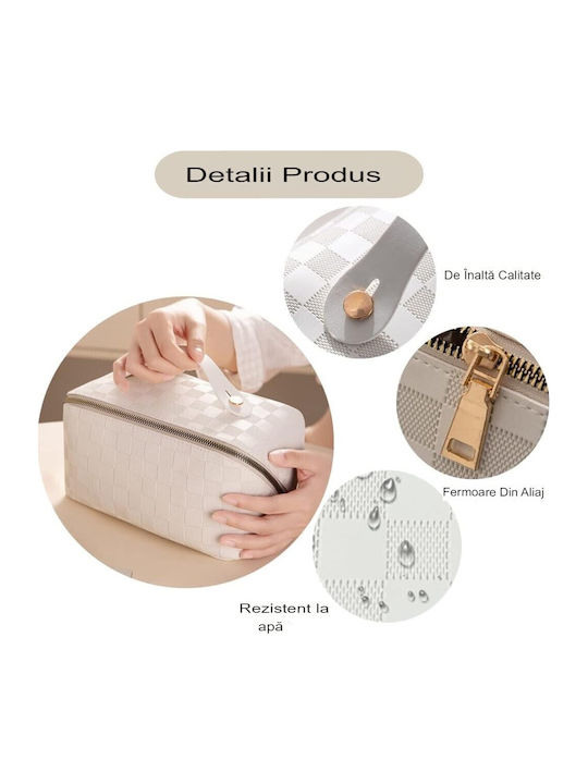 Geantă De Călătorie Pentru Cosmetice Alista Home Portabilă Impermeabilă Din Piele Eco Cu Compartimente Multiple Și Fermoar 22 X 13 X 12.5 Cm Albă În Carouri