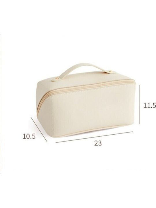 Geantă De Călătorie Pentru Cosmetice Portabilă Impermeabilă Din Piele Eco Cu Compartimente Multiple Și Fermoar 23 X 11.5 X 10.5 Cm Crem