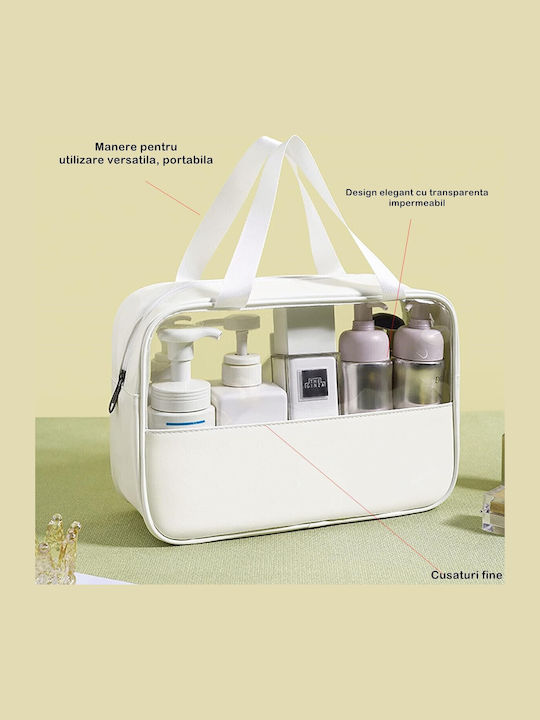 Geantă Cosmetică Alista Home Pentru Călătorie Organizare Material Textil Pvc Impermeabil Portabil 26 X 15 X 10 Cm Albă