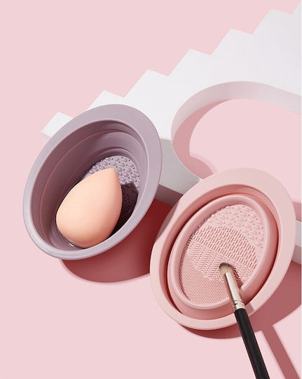 Silicone Accessory Cleaning Makeup Accessories Brushes Sponges 14.5 X 11.5 Cm 2 Usage Modes Foldable Pink