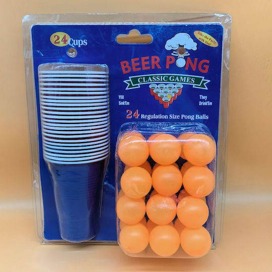 Joc De Băutură Beer Pong Alista Home Set 24 Bile De Tenis 24 Pahare Reutilizabile Joc Interactiv Pentru Adulți Albastre Portocalii