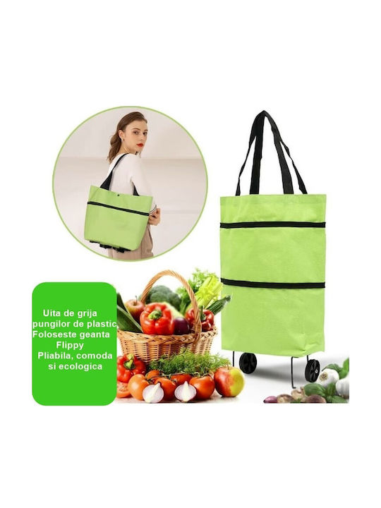 Geantă Pliabilă Alista Home 2 În 1 Roți Cărucior Sacose De Cumpărături 19 L Verde Din Plastic 39 X 46 X 12 Cm