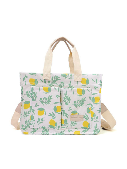 Geantă De Umăr Multifuncțională Alista Home Închidere Cu Capse Imprimeu Lămâie Material Textil 33,5 X 25 X 14,5 Cm Alb Galben