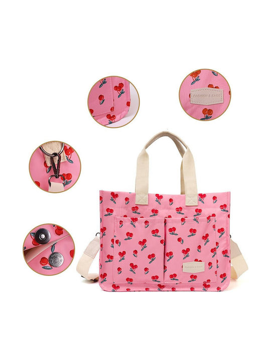 Geantă De Umăr Multifuncțională Alista Home Închidere Cu Capse Imprimeu Cireșă Material Textil 33.5 X 25 X 14.5 Cm Roz